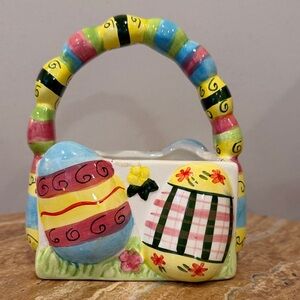 Colorful Ceramic spring Easter Basket with Handle